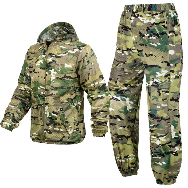 طقم صيفي مموه شبكي بقلنسوة مسا - مراجعة Hunting Outdoor Pants وسعره